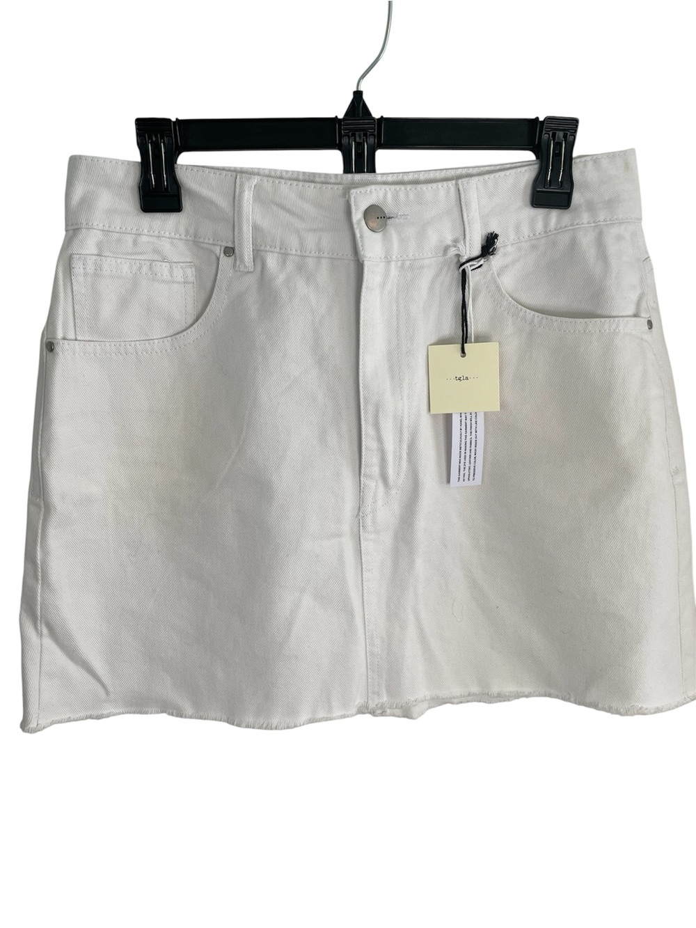tgla Francesca's White Denim Mini Skirt Frayed Hem Five Pocket Size Medium new
